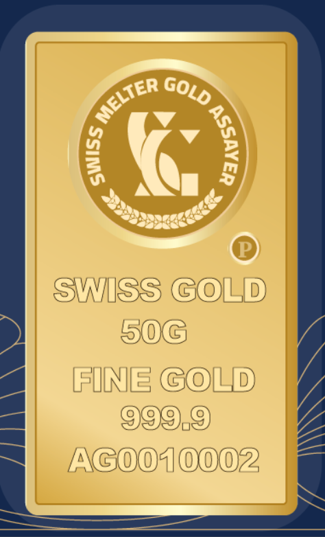 999.9 Swiss Gold Minted Bar -50 grams Lady Alya