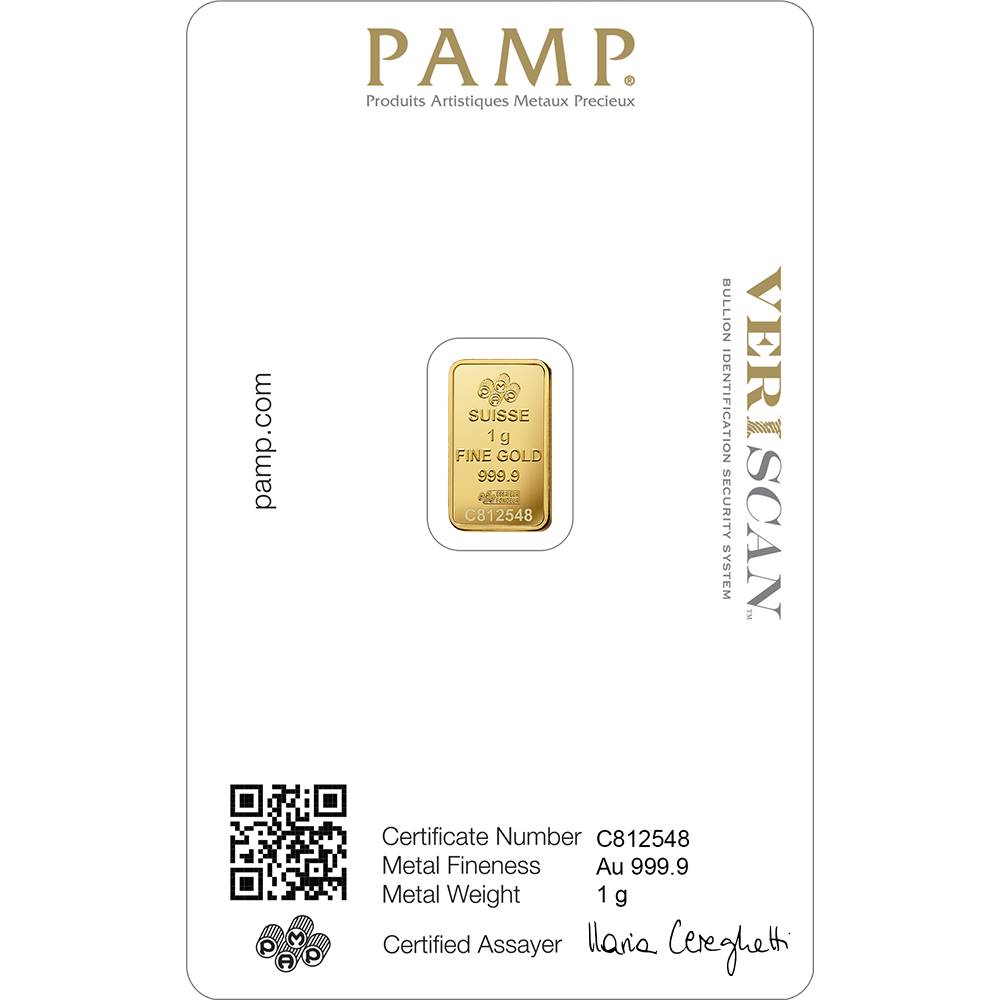 999.9 Gold Minted Bar Pamp 1 Gram